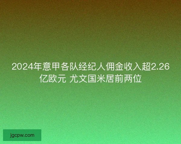 2024年意甲各队经纪人佣金收入超2.26亿欧元 尤文国米居前两位