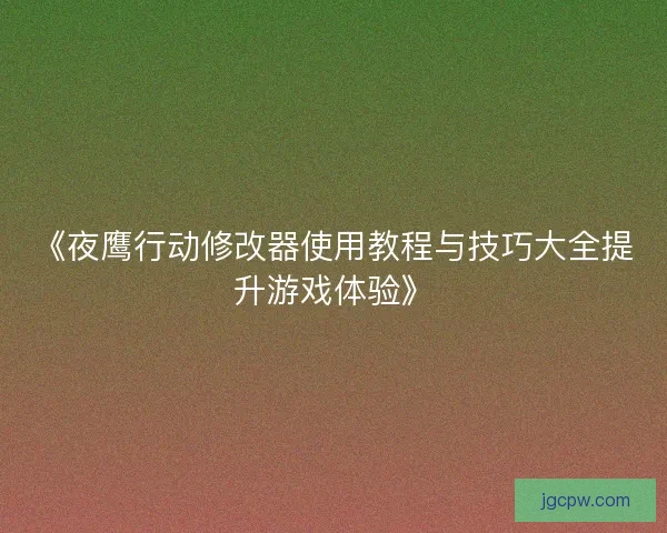 《夜鹰行动修改器使用教程与技巧大全提升游戏体验》